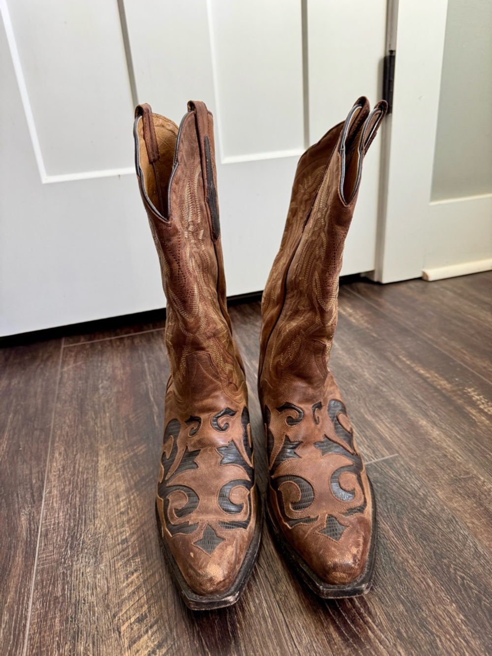 JB Dillon Goatskin Mens Brown Leather Inlaid Cowboy Western Boots 10 EE - Picture 8 of 14